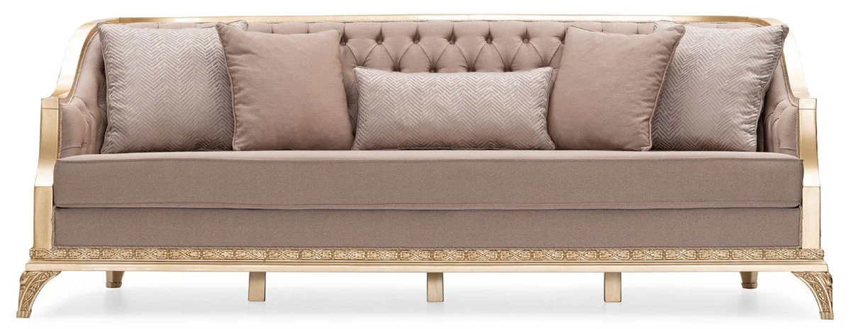 Luxus Barock Wohnzimmer Sofa Braun / Gold - Handgefertigtes Barockstil Sofa mit dekorativen Kissen - Luxus Wohnzimmer Möbel im Barockstil - Barock Möbel