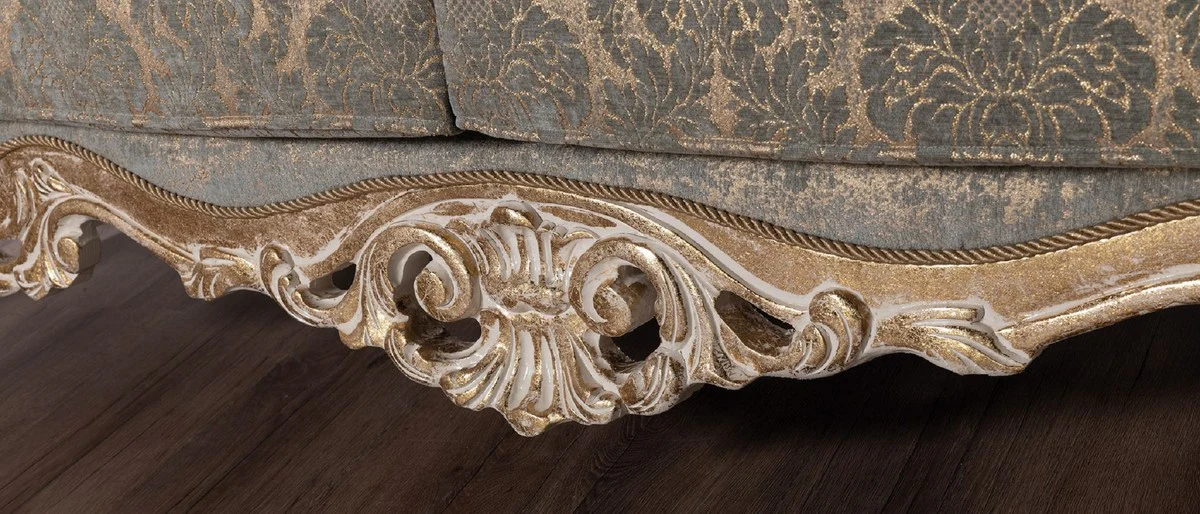 Luxus Barock Sofa Grün / Antik Gold - Barockstil Wohnzimmer Sofa mit elegantem Muster - Luxus Wohnzimmer Möbel im Barockstil - Barock Möbel - Barock Einrichtung