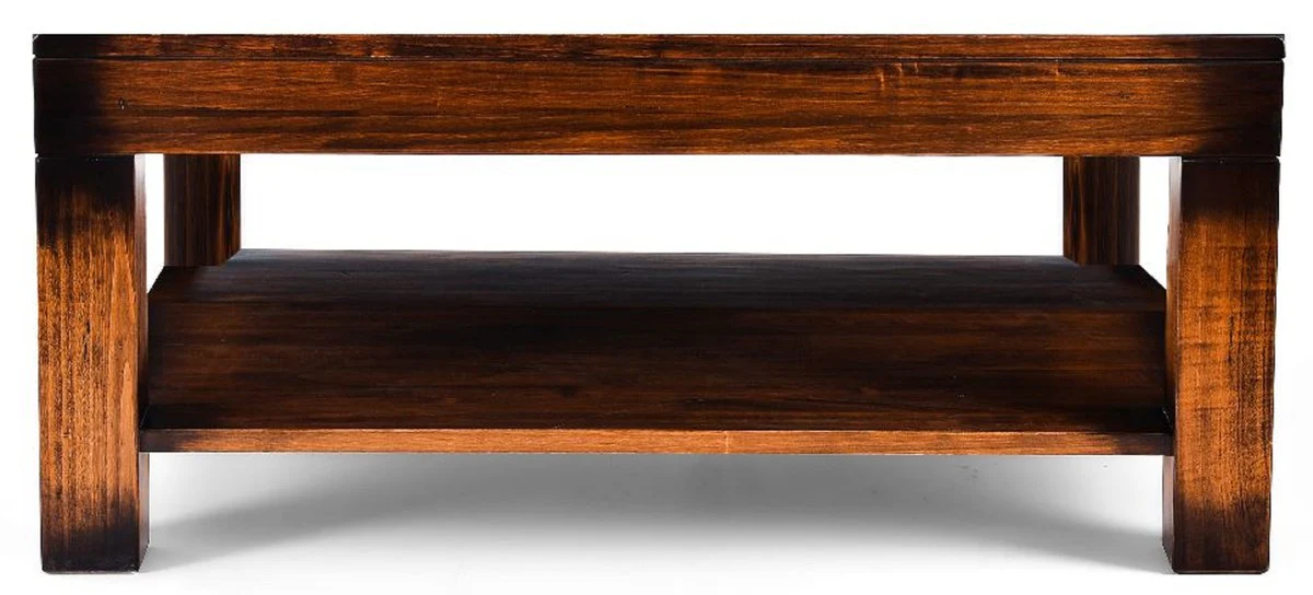 Luxus Vintage Stil Couchtisch Braun 100 x 100 x H. 45,5 cm - Quadratischer Massivholz Wohnzimmertisch mit Glasplatte - Vintage Stil Wohnzimmer Möbel - Luxus Möbel