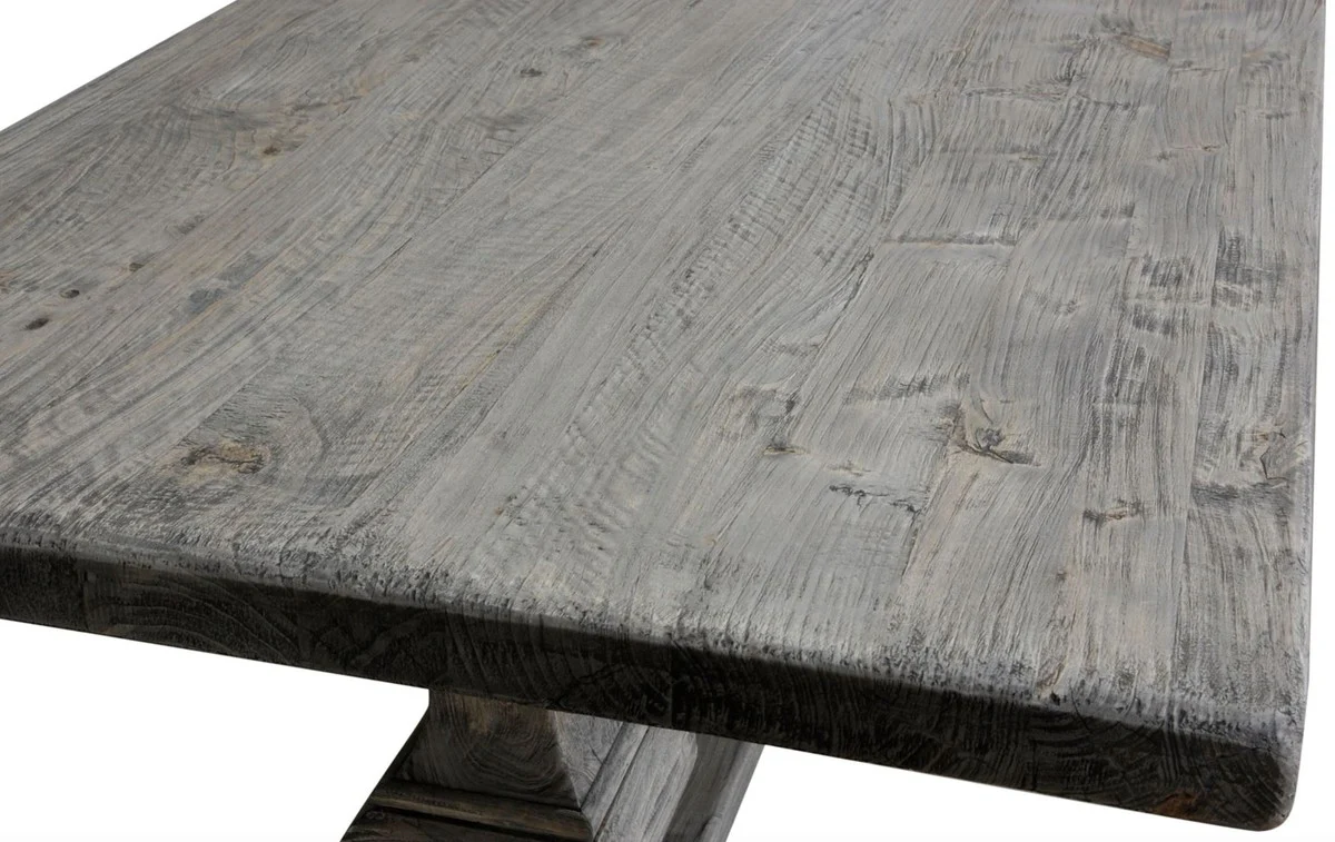 Landhausstil Esstisch Grau 180 x 90 x H. 76 cm - Rechteckiger Massivholz Küchentisch aus hochwertigen unbehandeltem Altholz - Esszimmer Möbel - Landhausstil Möbel