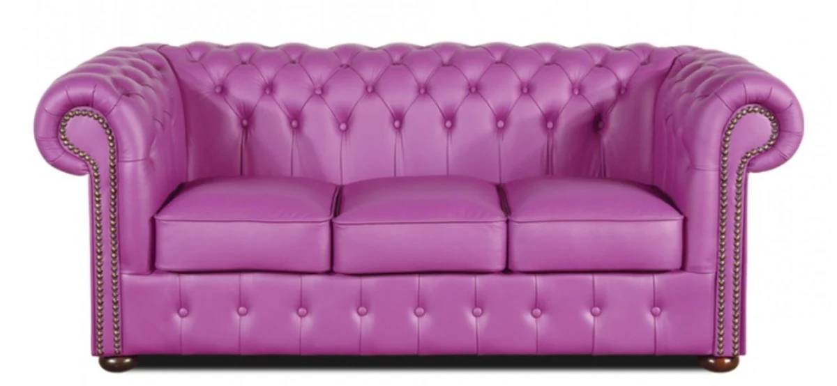 Echtleder 3er Sofa Violett 200 x 90 x H. 78 cm - Luxus Chesterfield Möbel