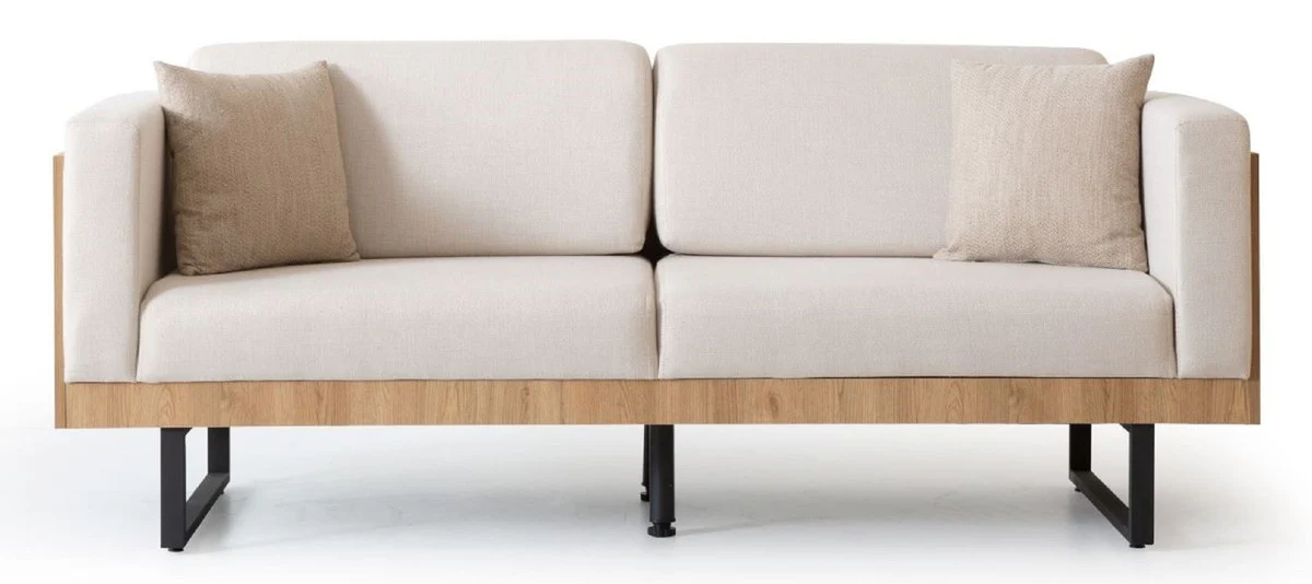 Luxus 3er Sofa Creme / Braun / Schwarz 200 x 80 x H. 80 cm - Wohnzimmer Sofa - Wohnzimmer Möbel - Luxus Möbel - Wohnzimmer Einrichtung - Luxus Einrichtung