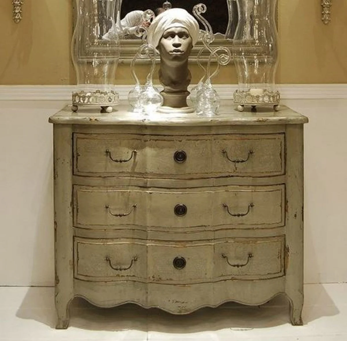 Luxus Landhausstil Massivholz Kommode mit 3 Schubladen Antik Grau - Handgefertigte Landhausstil Möbel - Luxus Kollektion