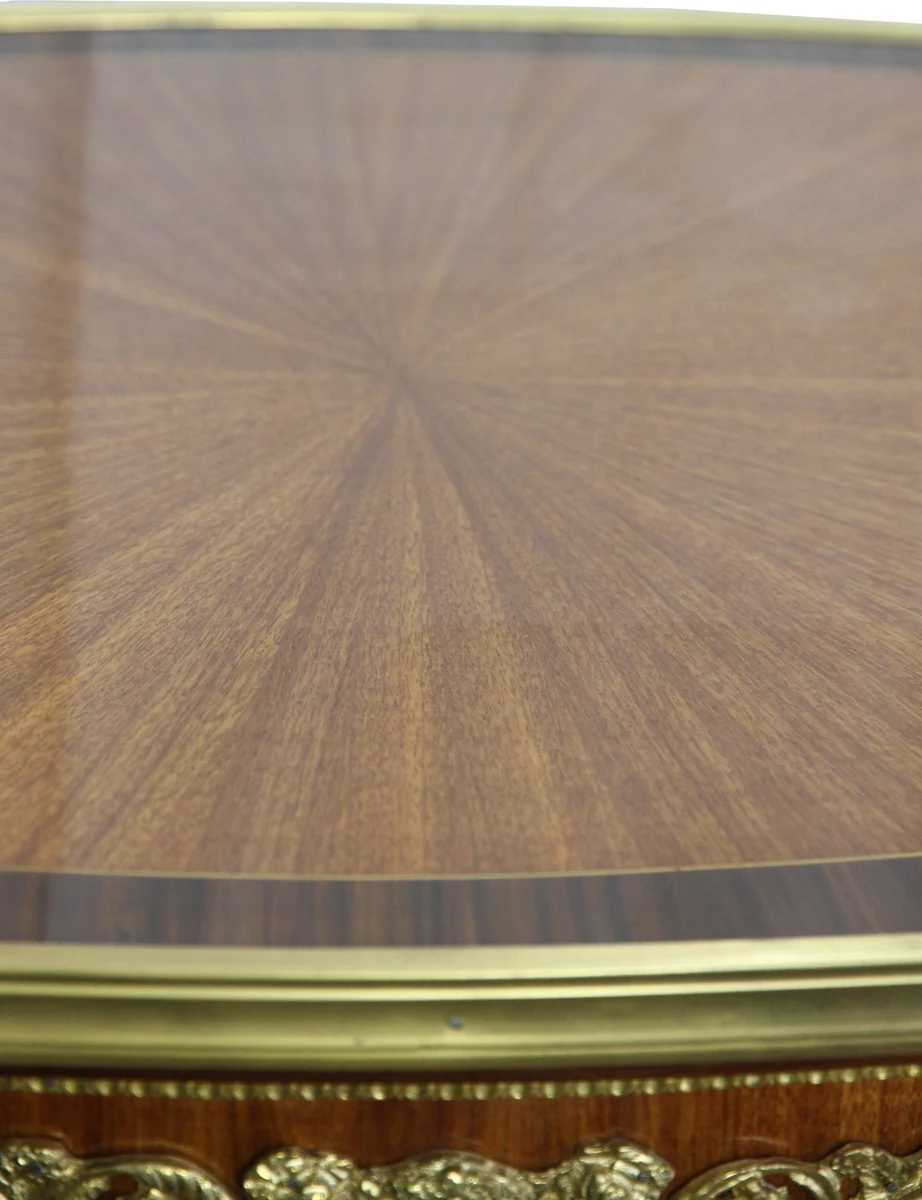 Luxus Barock Beistelltisch Mahagoni Intarsien mit Messingapplikationen 90 x 53 x H77 cm