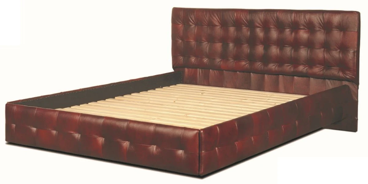 Luxus Echtleder Bett Weinrot 180 x 200 cm - Chesterfield Möbel