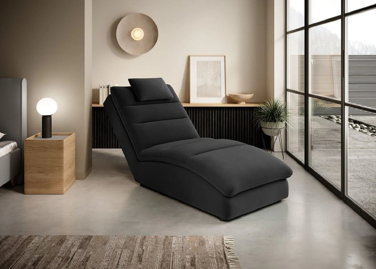 Luxus Chaiselongue mit Kopfkissen Schwarz 85 x 170 x H. 92 cm - Wohnzimmer Liegesessel - Relexliege - Recamiere - Wohnzimmer Möbel - Luxus Möbel