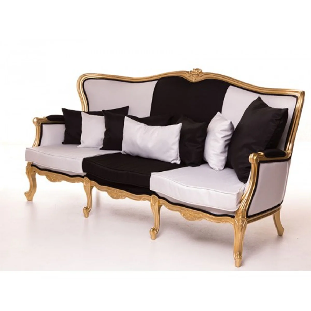 Luxus Barock Sofa Schwarz / Weiß / Gold 210 cm - Sitzbank Möbel - Luxury Hotel Collection