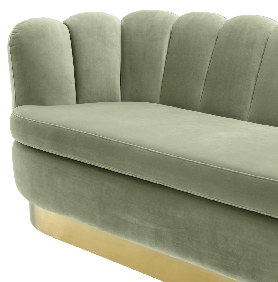 Luxus Samt Sofa Pistaziengrün / Messingfarben 225 x 90 x H. 80 cm - Wohnzimmer Sofa - Luxus Qualität