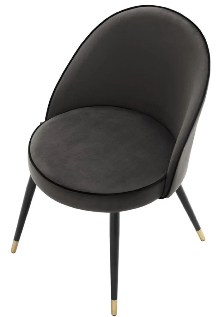Luxus Esszimmerstuhl Set Dunkelgrau / Schwarz / Messing 55 x 64 x H. 83 cm - Esszimmermöbel - Luxus Kollektion