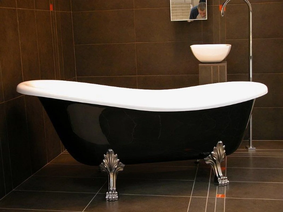 Freistehende Luxus Badewanne Jugendstil Roma Schwarz/Weiß/Chrom 1470mm - Barock Antik Badezimmer