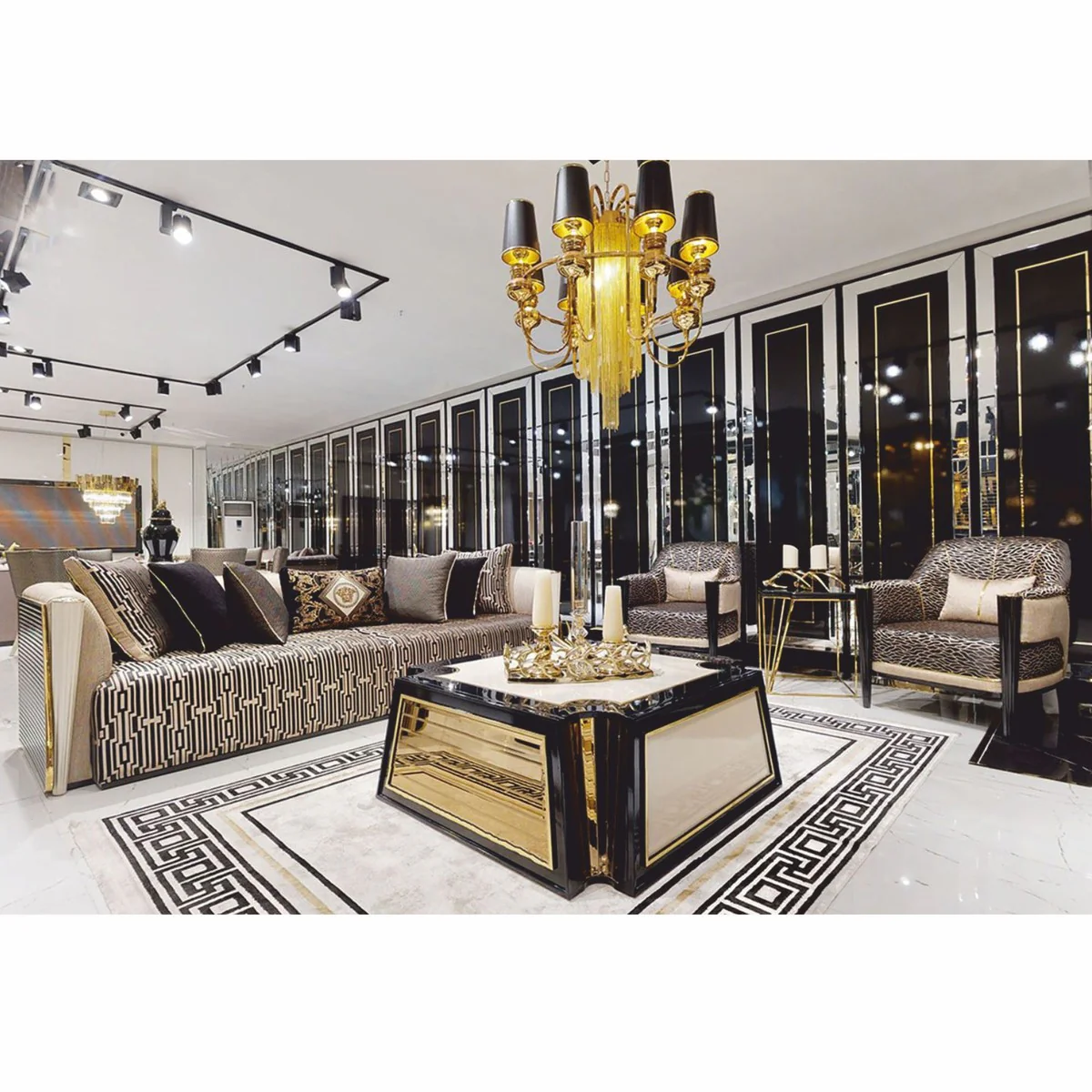 Luxus Couchtisch Creme / Schwarz / Gold 115 cm - Hotel & Wohnzimmer Möbel