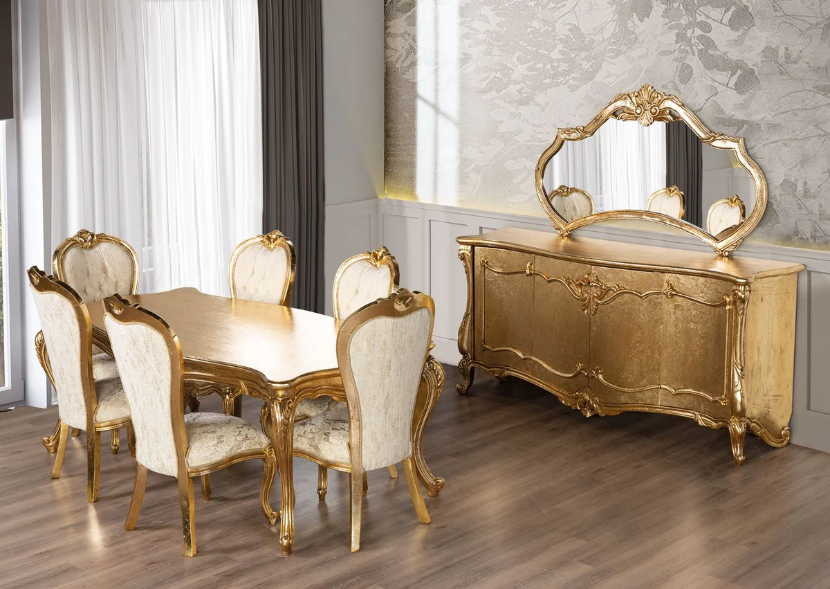 Luxus Barock Esszimmer Stuhl Weiß / Gold - Barockstil Esszimmer Möbel
