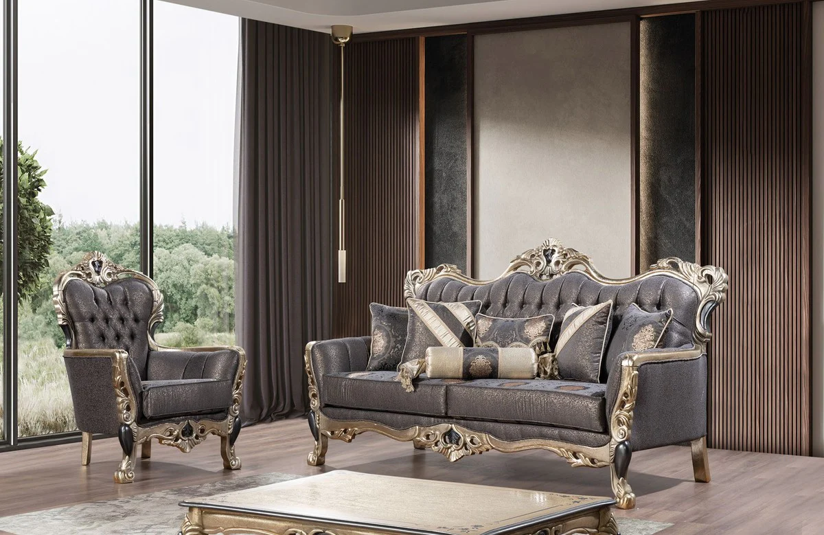 Luxus Barock Couchtisch Gold / Schwarz - Rechteckiger Barockstil Wohnzimmertisch - Barockstil Wohnzimmer Möbel - Barock Möbel - Luxus Möbel im Barockstil - Edel & Prunkvoll