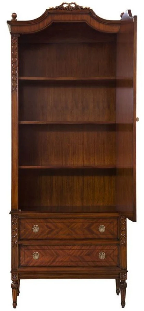 Luxus Jugendstil Kleiderschrank Dunkelbraun - Handgefertigter Massivholz Schlafzimmerschrank mit Tür & 2 Schubladen - Barock & Jugendstil Schlafzimmer Möbel