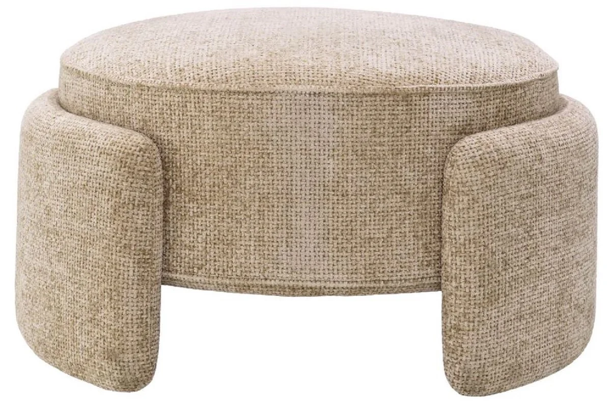 Luxus Hocker Sandfarben Ø 73 x H. 38 cm - Runder Sitzhocker - Rundhocker - Fußhocker - Wohnzimmer Möbel - Hotel Möbel - Luxus Möbel