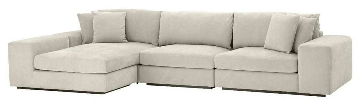 Luxus Ecksofa Sandfarben / Schwarz 380 x 200 x H. 90 cm - Wohnzimmer Sofa mit Kissen - Luxus Qualität