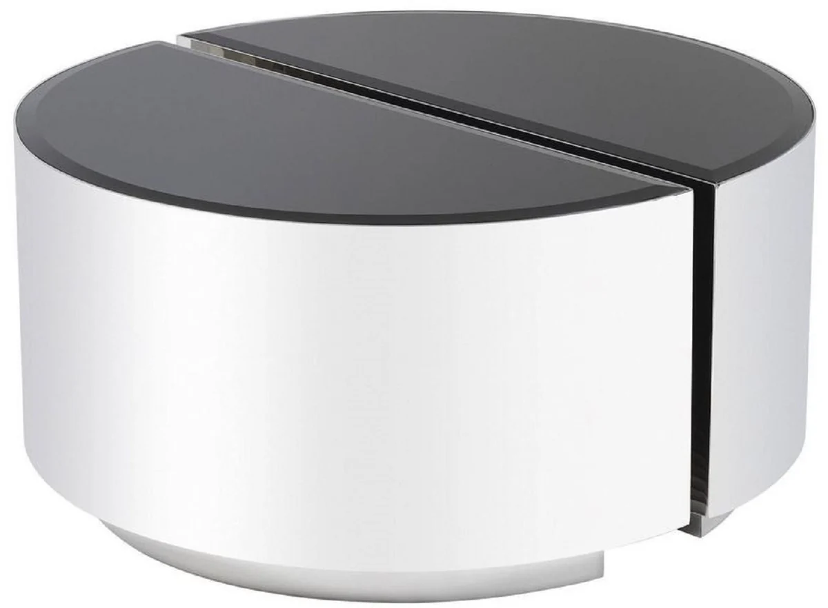 Luxus Beistelltisch Set Silber / Schwarz - 2 halbkreisförmige Edelstahl Tische mit abgeschrägten Glasplatten - Luxus Wohnzimmer Möbel