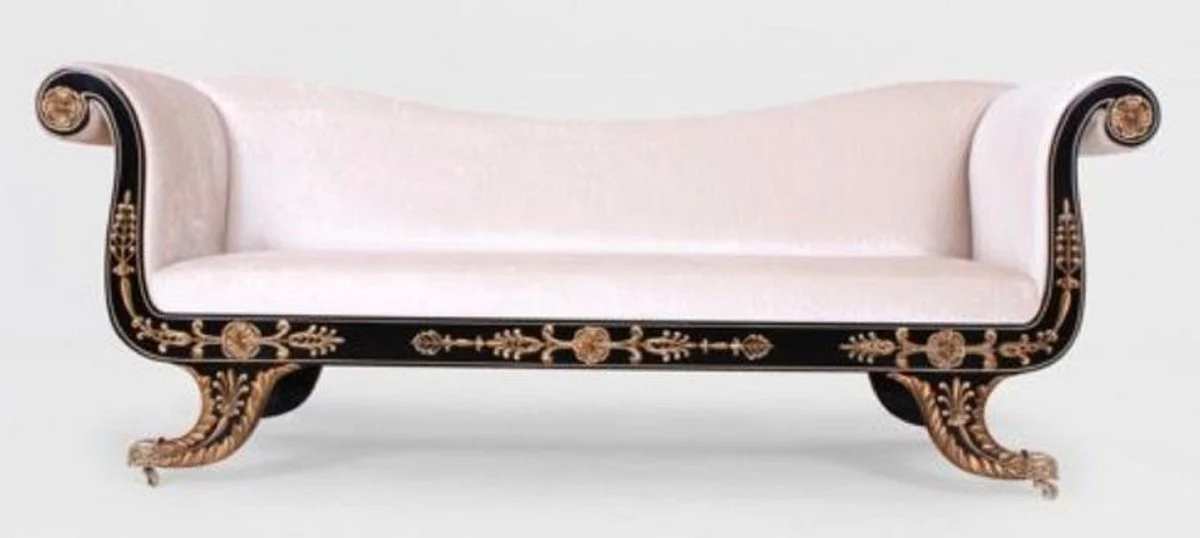 Luxus Barock Sofa Weiß / Schwarz / Gold - Prunkvolles Wohnzimmer Sofa mit Rollen - Barockstil Wohnzimmer Möbel - Luxus Möbel im Barockstil - Barock Wohnzimmer Einrichtung