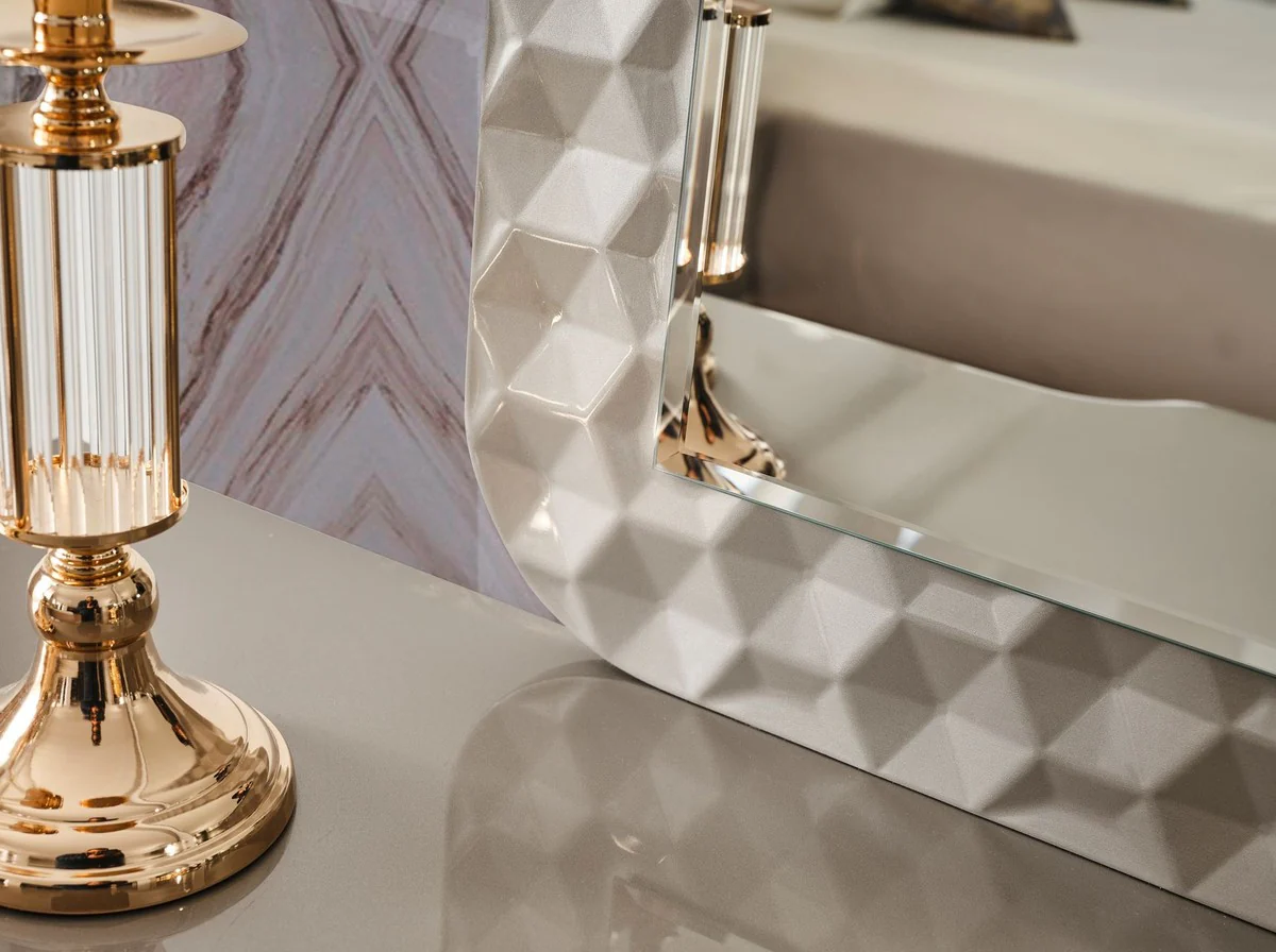 Luxus Art Deco Schlafzimmer Set Grau / Gold - 1 Luxus Art Deco Schminkkommode & 1 Luxus Art Deco Spiegel - Art Deco Schlafzimmer Möbel - Luxus Schlafzimmer Möbel