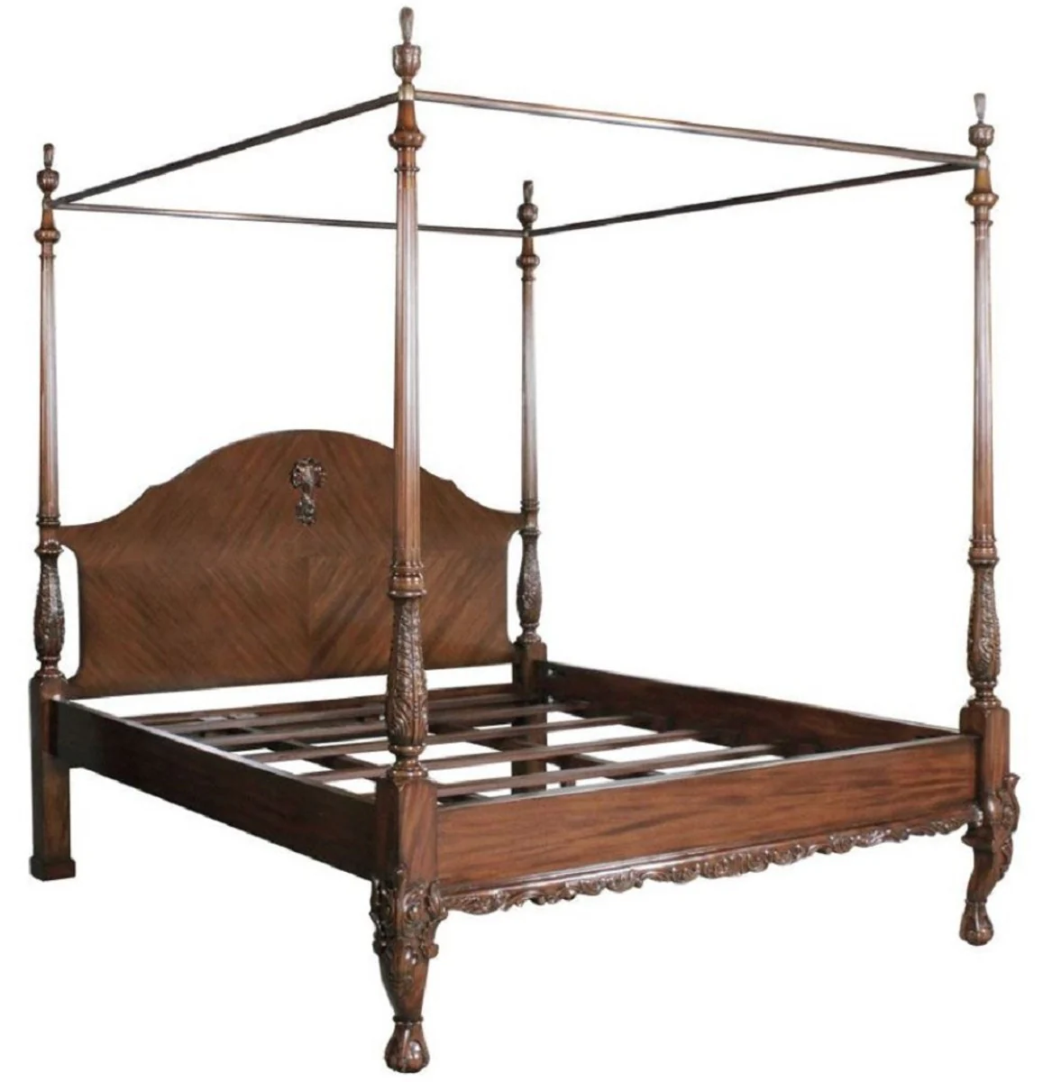 Luxus Barock Doppelbett Dunkelbraun - Handgefertigtes Massivholz Bett - Schlafzimmer Möbel im Barockstil - Edel & Prunkvoll