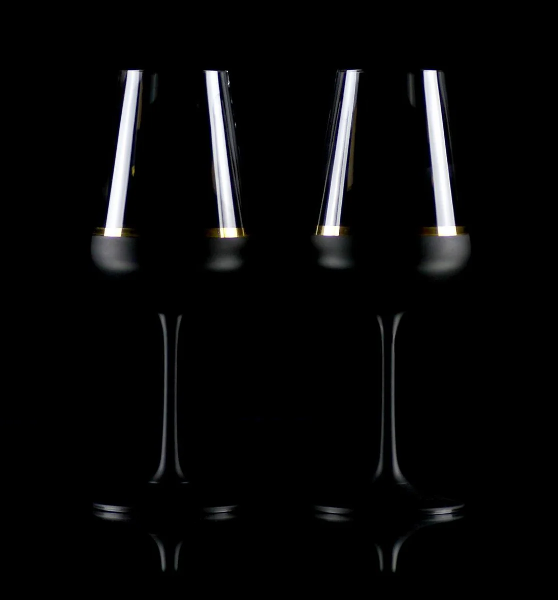 Luxus Rotweinglas 6er Set Schwarz / Gold Ø 8,5 x H. 24 cm - Handgefertigte und handbemalte Weingläser - Hotel & Restaurant Accessoires - Luxus Qualität