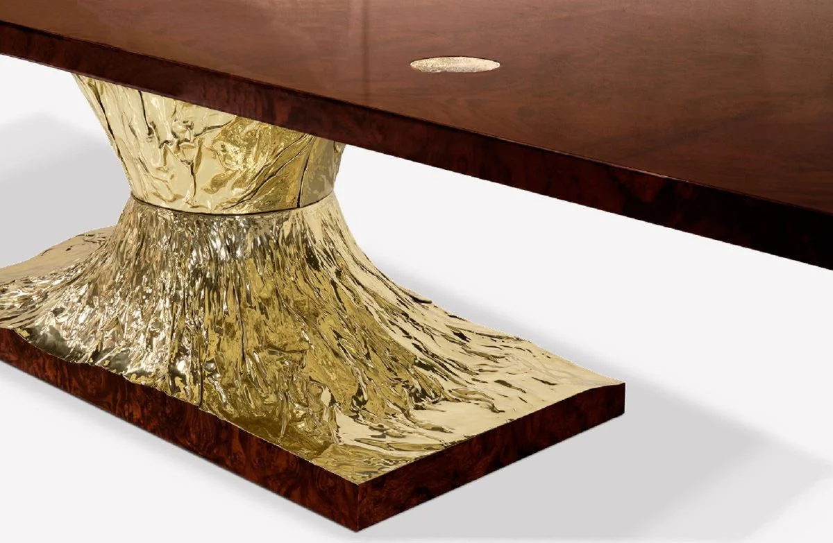 Luxus Designer Esstisch Braun / Gold 450 x 150 x H. 76 cm - Rechteckiger Esszimmertisch - Italienische Luxus Esszimmer Möbel - Luxus Einrichtung - Luxus Qualität - Made in Italy