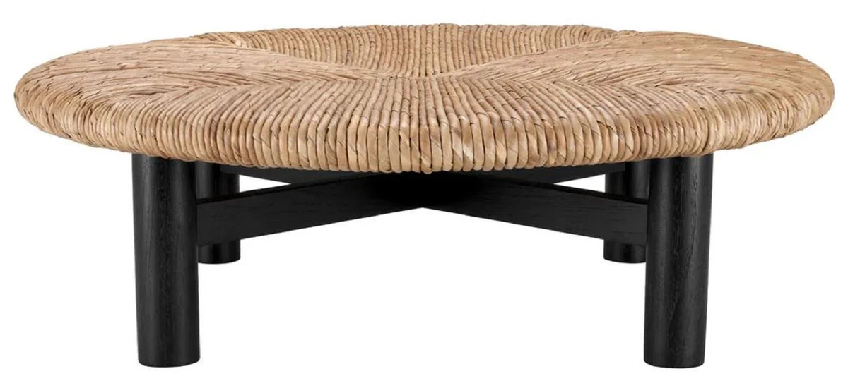 Luxus Couchtisch Naturfarben / Schwarz Ø 100 x H. 30,5 cm - Runder Wohnzimmertisch - Wohnzimmer Möbel - Luxus Möbel - Luxus Einrichtung