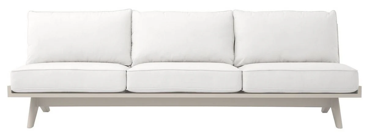 Luxus Gartensofa Weiß / Sandfarben 230 x 88 x H. 76 cm - Wetterbeständiges Garten Terrassen Sofa - Hotel Möbel - Luxus Qualität