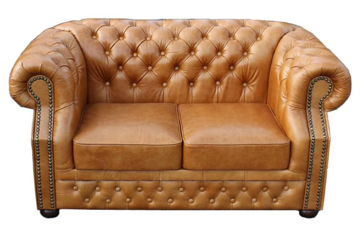 Luxus Echtleder 2er Sofa Hellbraun 180 x 90 x H. 80 cm - Chesterfield Möbel