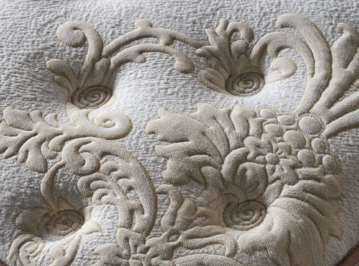 Luxus Doppelbett Creme / Weiß / Braun 180 x 200 cm - Massivholz Bett mit Kopfteil und Matratze - Schlafzimmer Möbel - Hotel Möbel - Luxus Möbel - Luxus Einrichtung