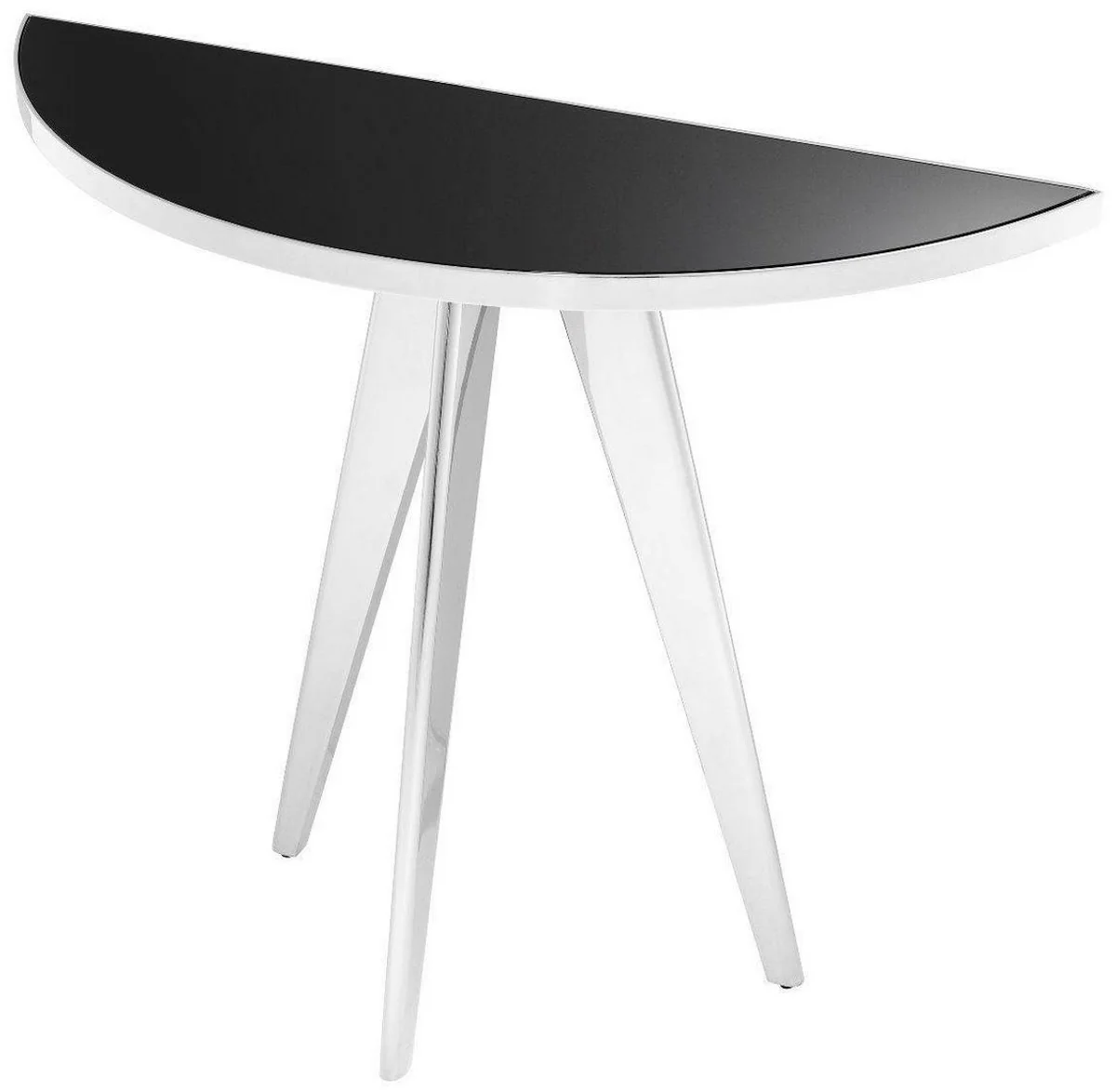 Luxus Beistelltisch Silber / Schwarz 100 x 35 x H. 81 cm - Edelstahl Tisch mit Glasplatte - Luxus Wohnzimmer Möbel