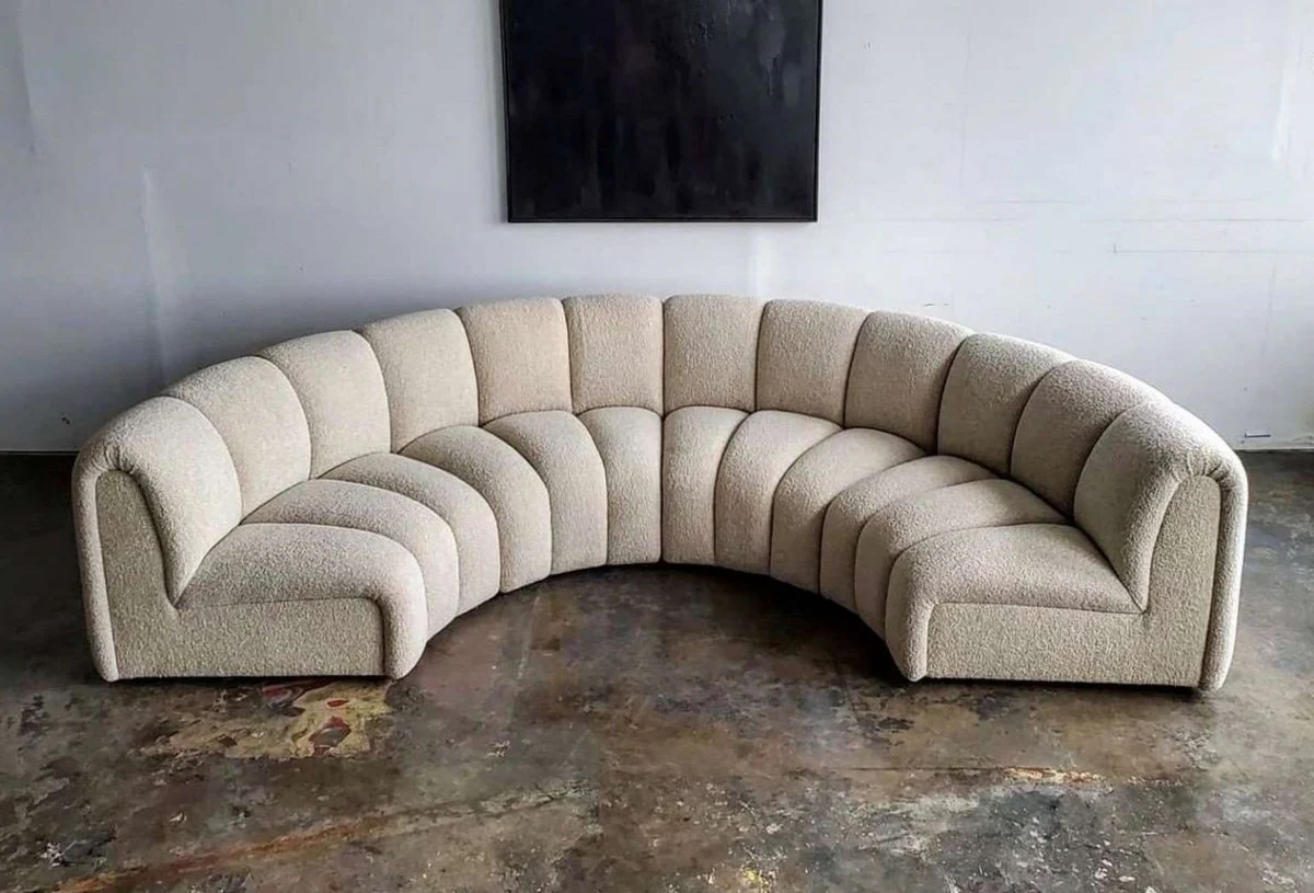 Luxus Sofa Beige 330 x 170 x H. 76 cm - Gebogenes Wohnzimmer Sofa - Halbrundes Sofa - Wohnzimmer Möbel - Hotel Möbel - Luxus Möbel - Luxus Einrichtung - Wohnzimmer Einrichtung