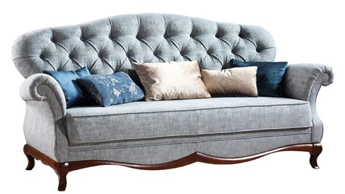 Luxus Art Deco Chesterfield Wohnzimmer Sofa Vintage Blau / Dunkelbraun 206 x 90 x H. 98 cm - Wohnzimmermöbel