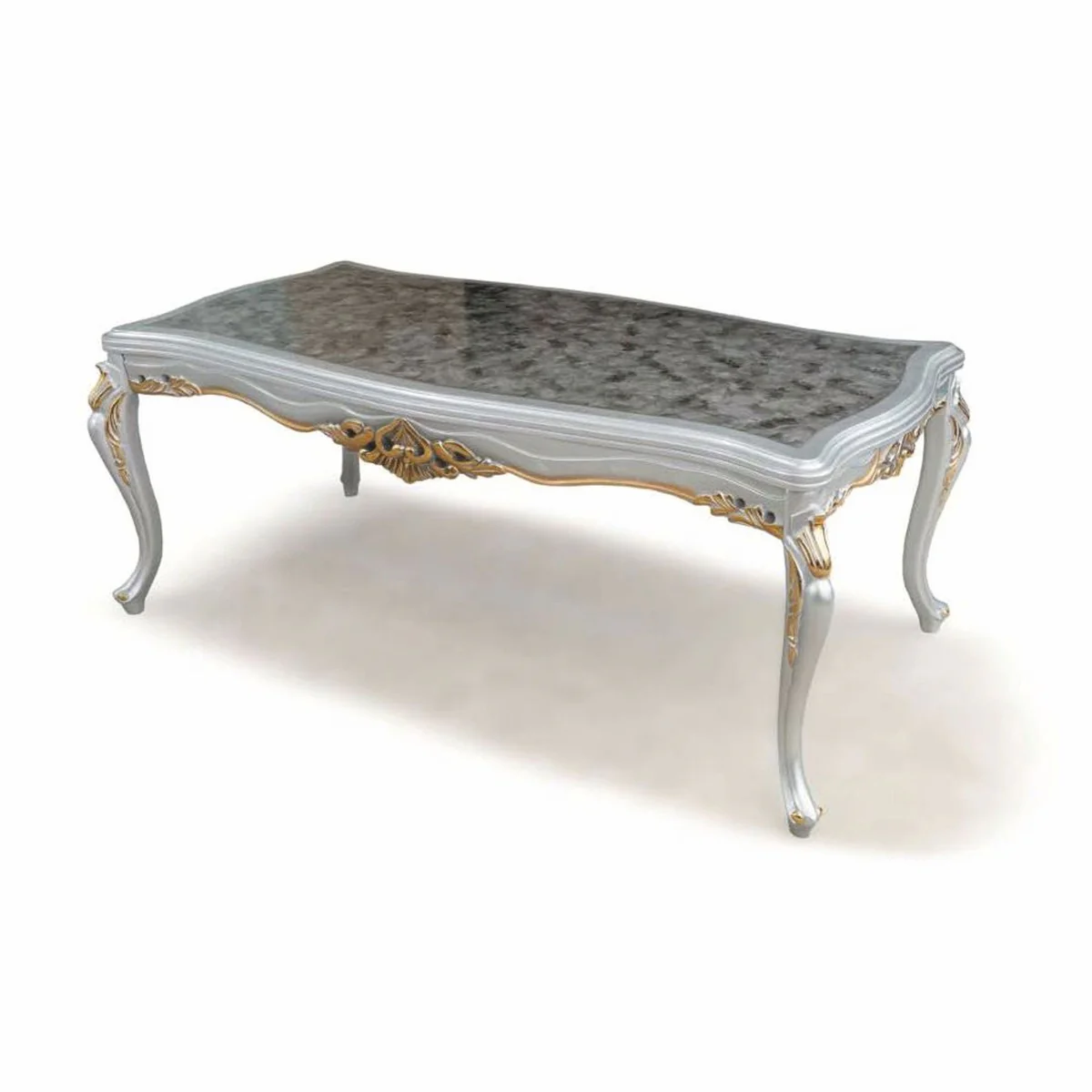 Luxus Barock Esstisch Grau / Silber / Gold 165 cm - Barock Möbel