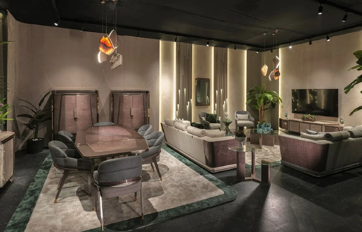 Luxus Barschrank Grau / Gold 120 x 45,5 x H. 165,5 cm - Massivholz Weinschrank mit 2 Türen - Bar Möbel - Hotel Möbel - Luxus Möbel