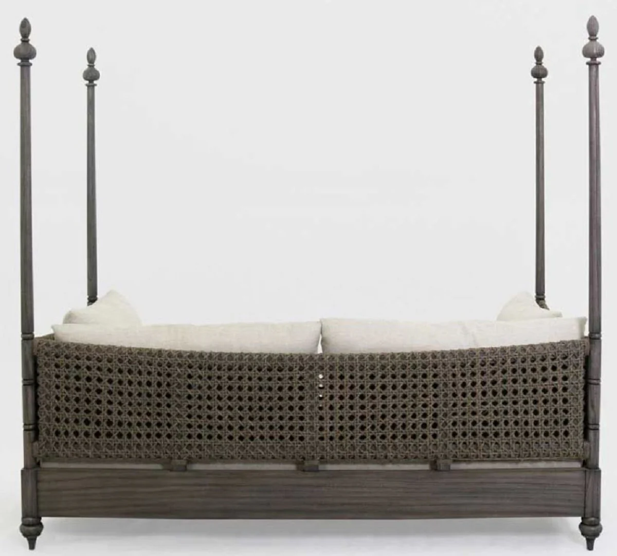 Luxus Schlafsofa Grau / Cremefarben 219 x 110 x H. 200 cm - Elegantes Massivholz Sofa - Wohnzimmer Möbel - Luxus Qualität