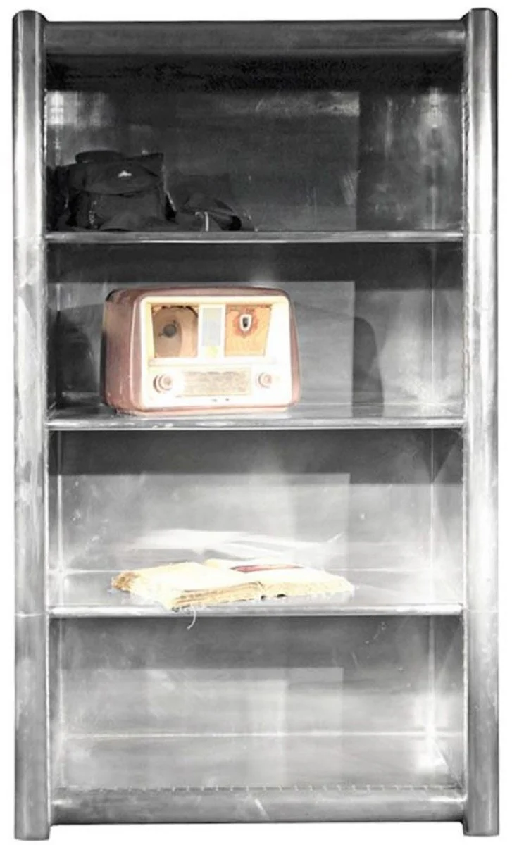 Regalschrank Silber 100 x 50 x H. 170 cm - Aluminium Schrank - Bücherschrank - Vintage Flieger Flugzeug Möbel