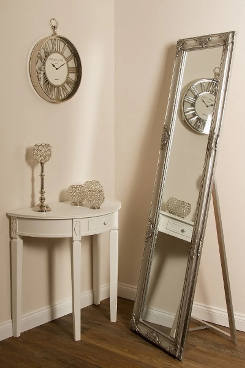 Barock Standspiegel Silber 50 x H. 180 cm - Handgefertigter Spiegel mit Holzrahmen & wunderschönen Verzierungen