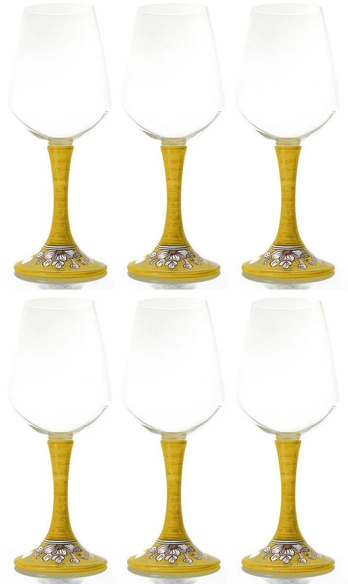 Luxus Weinglas 6er Set Gelb / Mehrfarbig H. 23,5 cm - Handgefertigte & handbemalte Weingläser - Hotel & Restaurant Accessoires - Luxus Qualität - Made in Italy