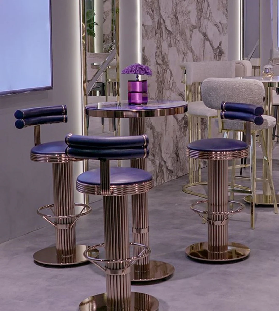 Luxus Barmöbel Set Schwarz / Kupfer - 1 Bartisch & 2 Barhocker