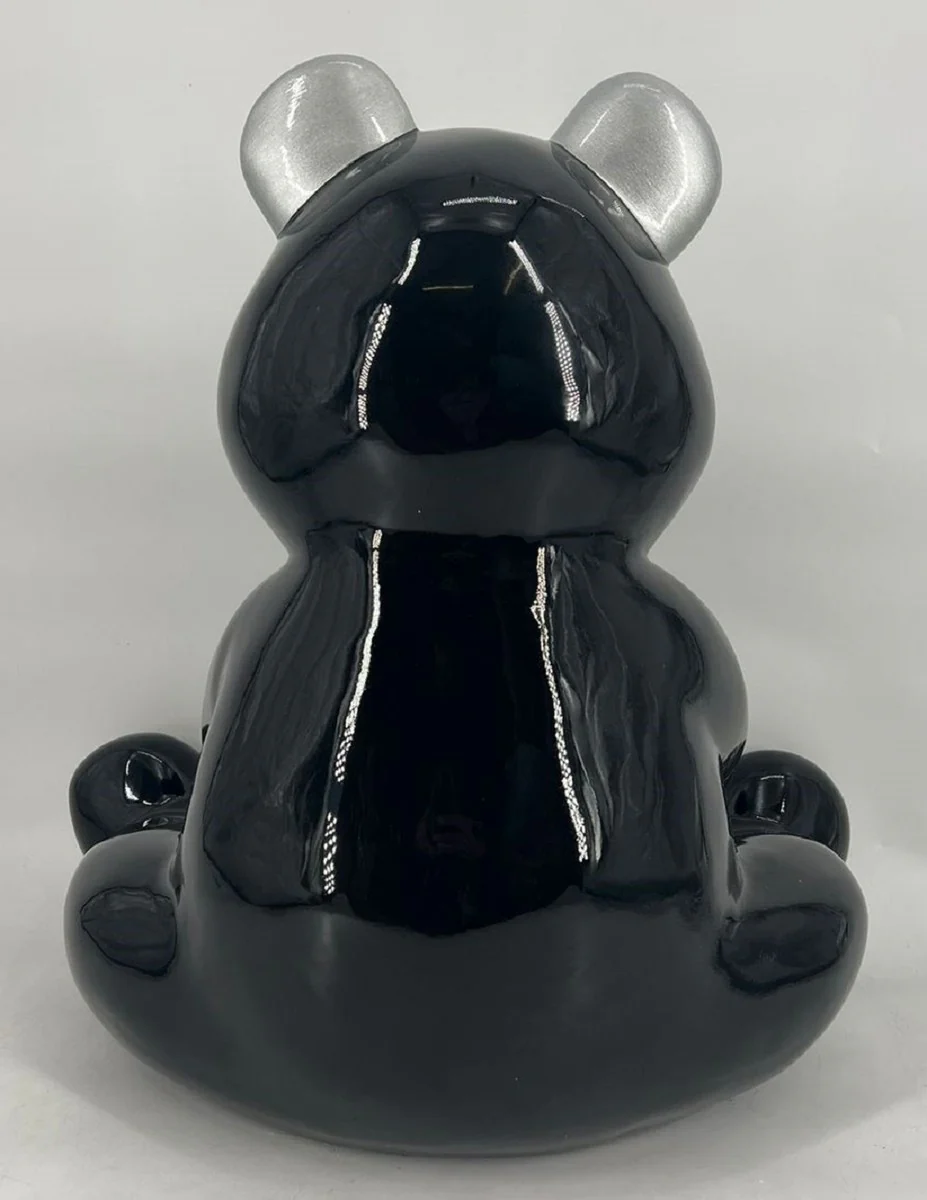 Luxus Deko Figur Boxer Teddybär Schwarz / Silber 50 cm - Deko Skulptur