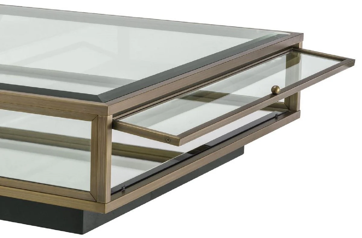 Luxus Couchtisch Messingfarben / Schwarz 100 x 100 x H. 30 cm - Moderner Wohnzimmertisch - Wohnzimmer Möbel - Luxus Qualität