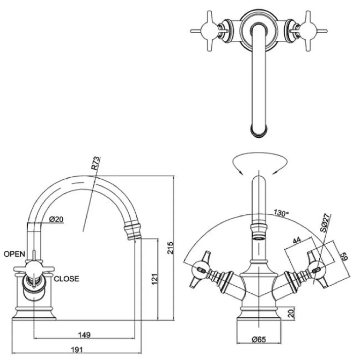 Luxus Jugendstil Waschtisch Armatur Silber 18,4 x 20 x H. 21,5 cm - Nostalgisches Bad Zubehör - Badezimmer Accessoires - Barock & Jugendstil Kollektion