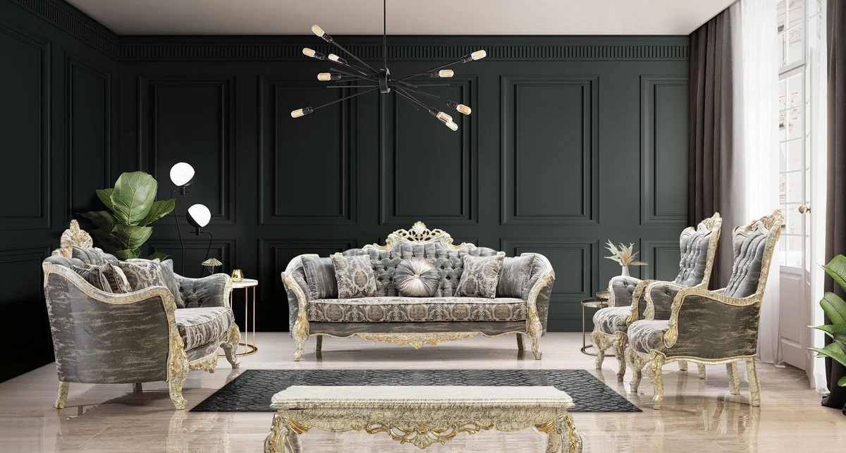 Luxus Barock Couchtisch Antik Weiß / Gold - Handgefertigter Barockstil Wohnzimmertisch - Luxus Möbel im Barockstil - Barockstil Wohnzimmer Möbel - Barock Einrichtung - Barock Möbel