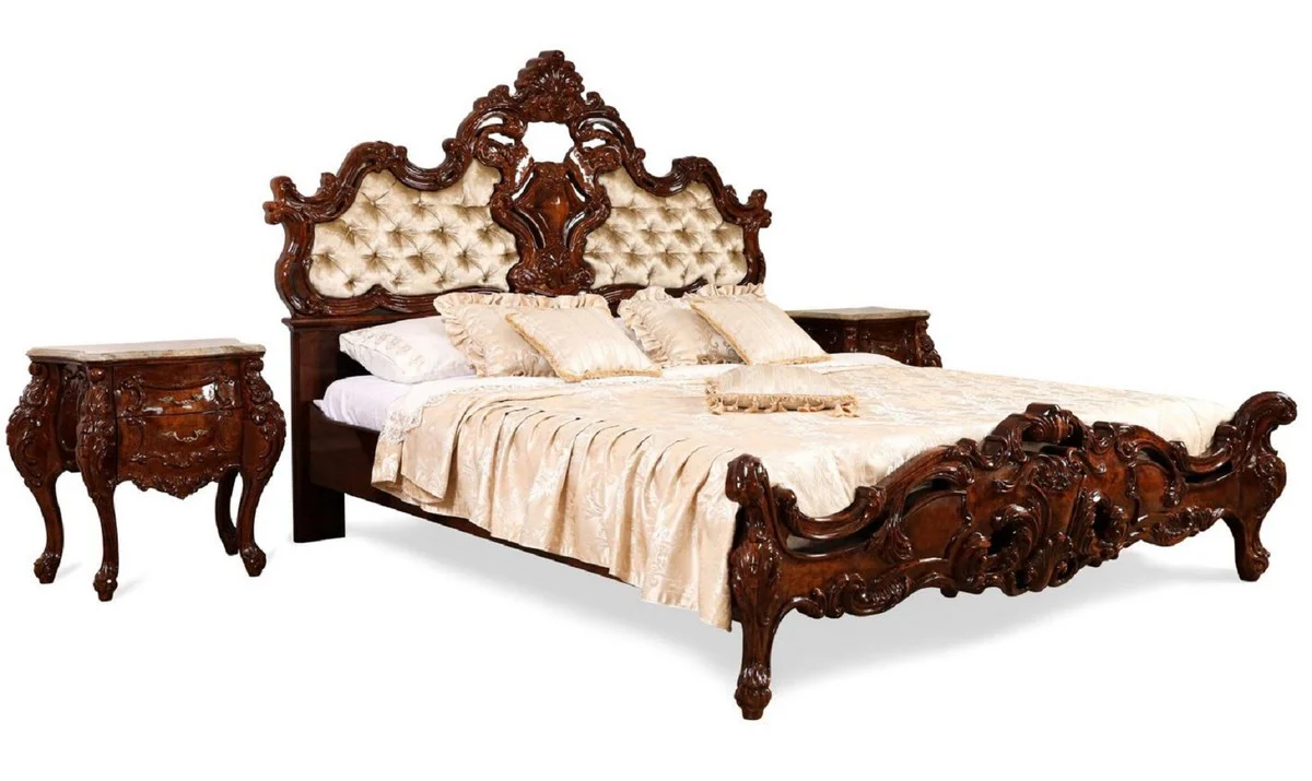 Luxus Barock Doppelbett Braun / Gold - Barock Schlafzimmer Möbel