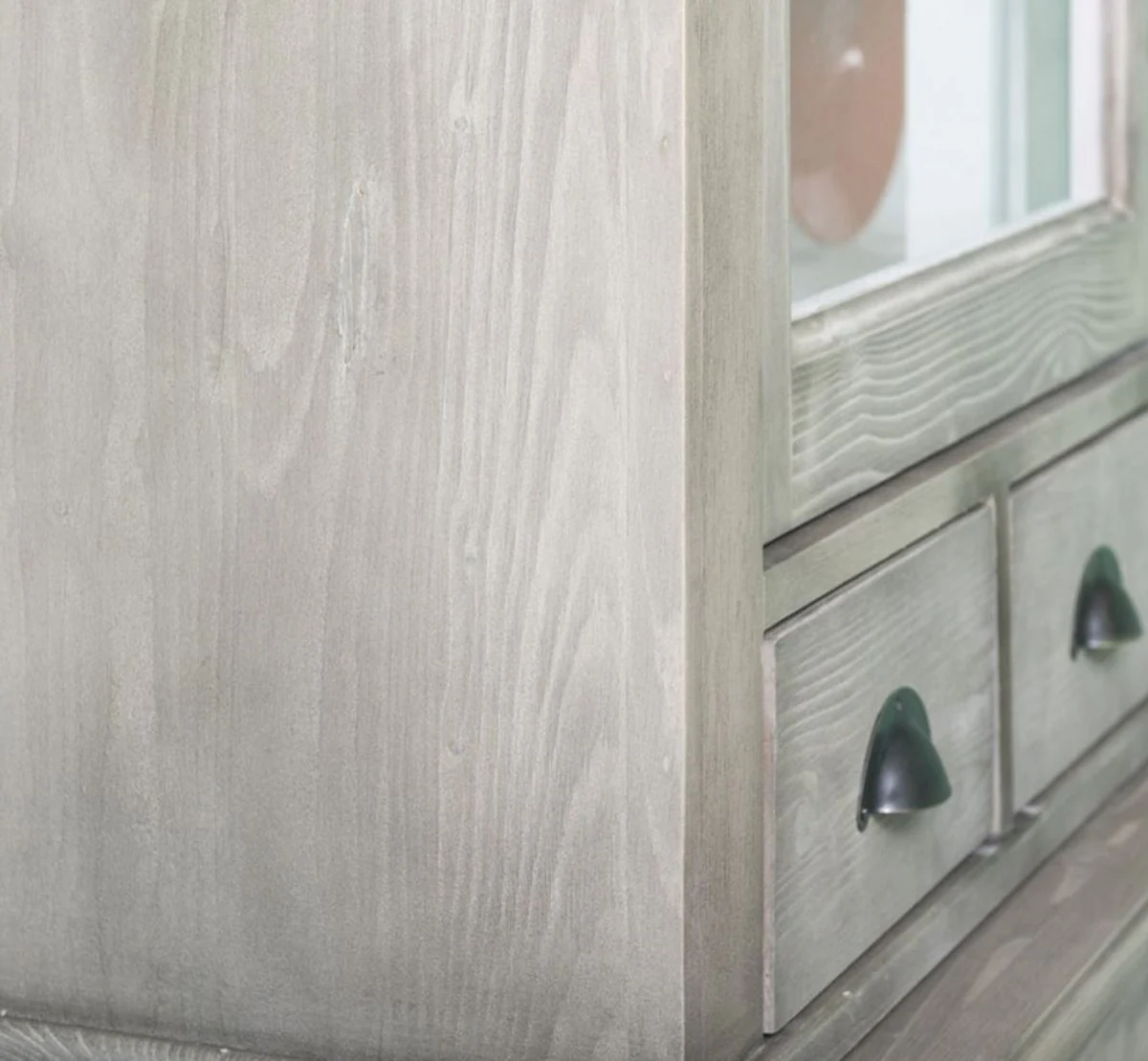 Landhausstil Küchenschrank Grau / Weiß 142 x 48 x H. 225 cm - 2 Teiliger Schrank mit 4 Schiebetüren und 6 Schubladen - Landhausstil Küchenmöbel