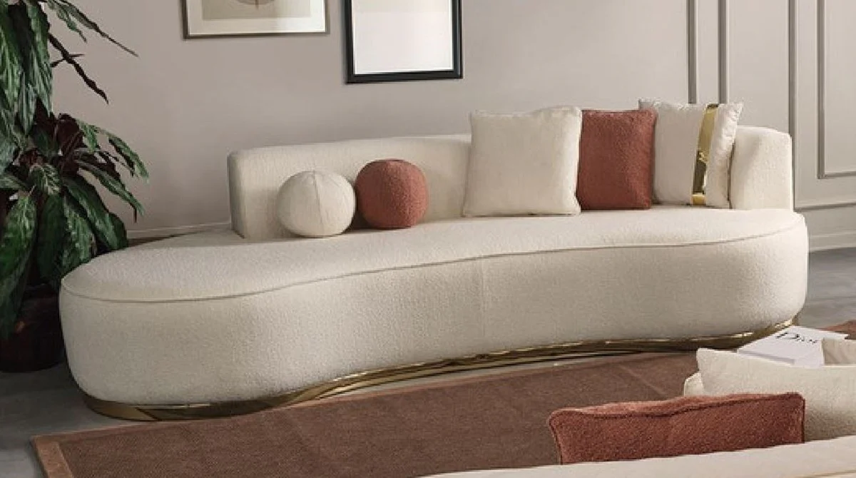 Luxus Sofa Creme / Gold 270 x 120 x H. 76 cm - Gebogenes Wohnzimmer Sofa - Hotel Sofa - Wohnzimmer Möbel - Hotel Möbel - Luxus Möbel - Luxus Einrichtung - Wohnzimmer Einrichtung