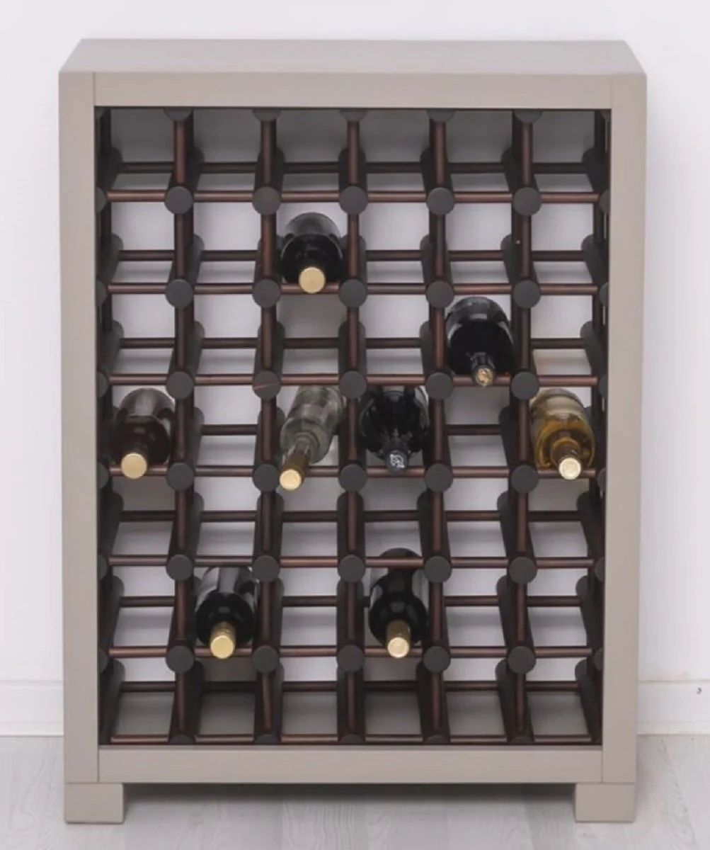 Landhausstil Massivholz Weinschrank Grau / Dunkelbraun / Schwarz 68 x 35 x H. 68 cm - Massivholz Weinregal im Landhausstil - Massivholz Bar Möbel - Landhausstil Bar Möbel