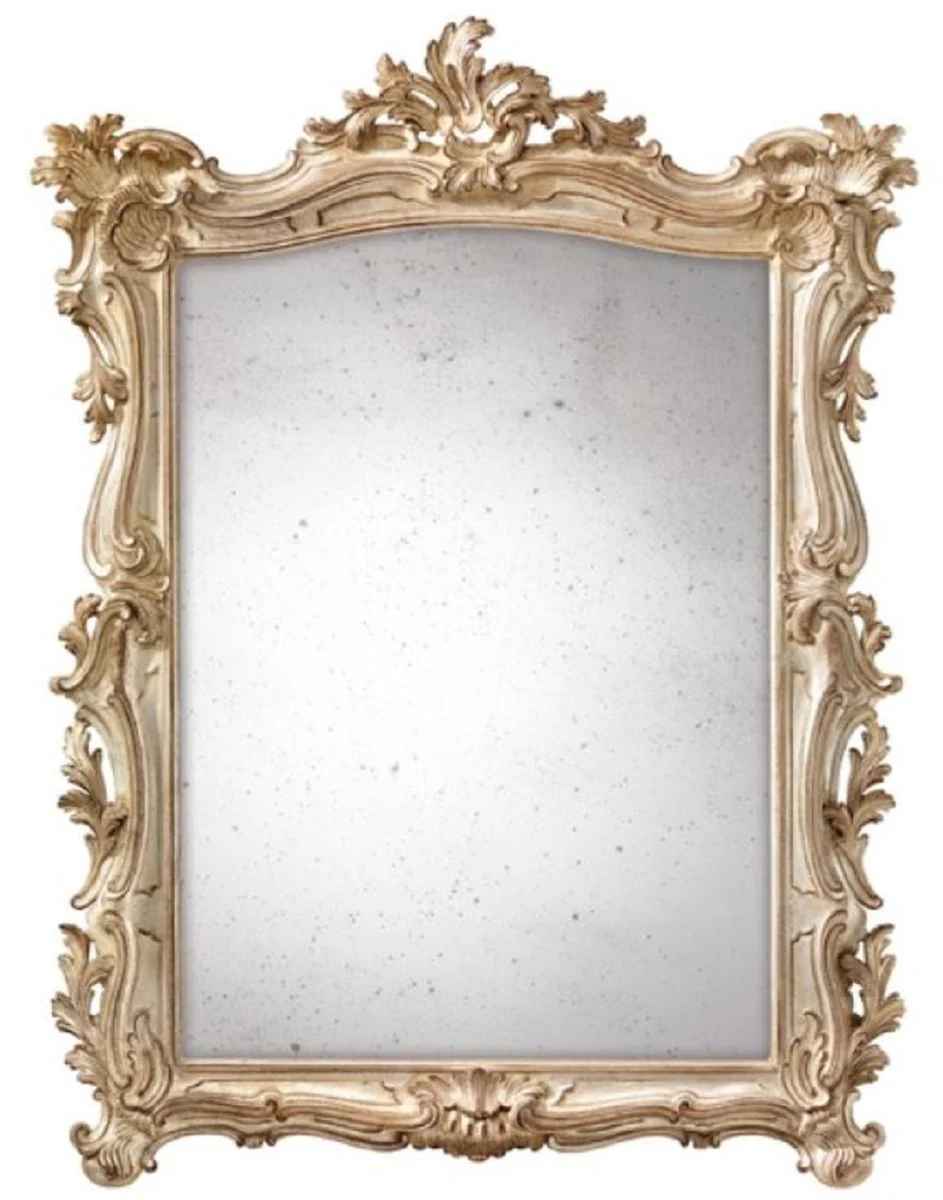 Luxus Barock Spiegel Cremeweiß / Braun - Prunkvoller italienischer Barockstil Wandspiegel mit antikem Spiegelglas - Luxus Möbel im Barockstil - Barock Möbel - Made in Italy