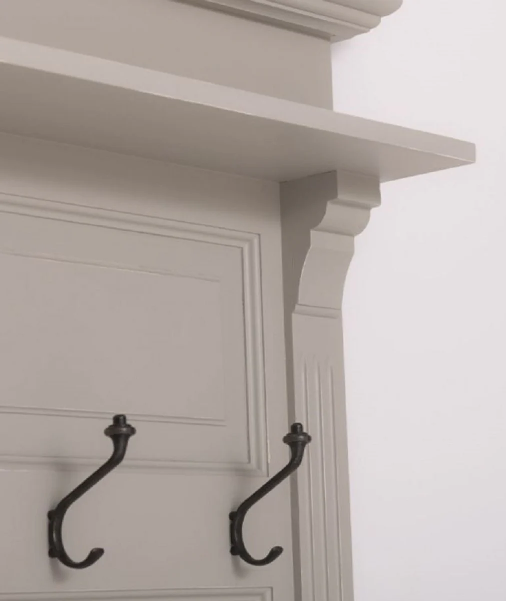 Landhausstil Massivholz Garderobenschrank Grau / Naturfarben 120 x 41 x H. 210 cm - Wand Garderobe - Flur Schrank - Flurmöbel - Garderobenmöbel - Landhausstil Möbel